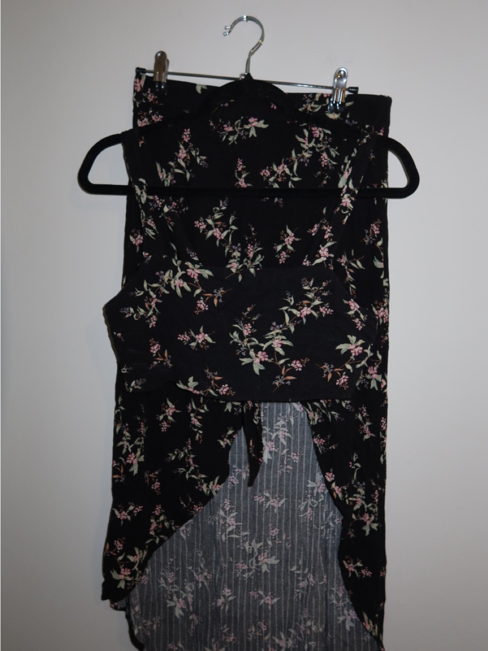 American Eagle Outfitters Black High-Low Skirt with Pink Floral Print